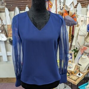 Amanda Uprichard Navy Blouse with Sheer Sleeves